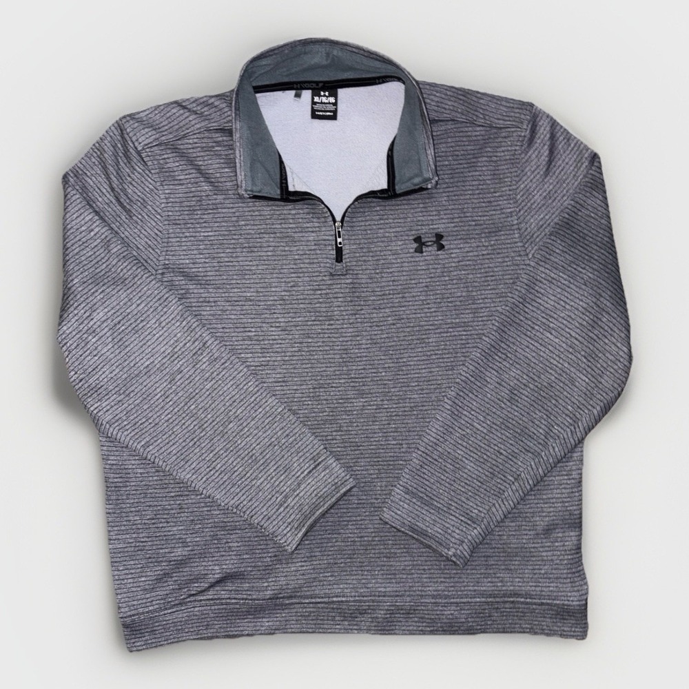 Under Armour Golf Storm Sweater Mens XL Grey Striped 1/4 Zip Pullover